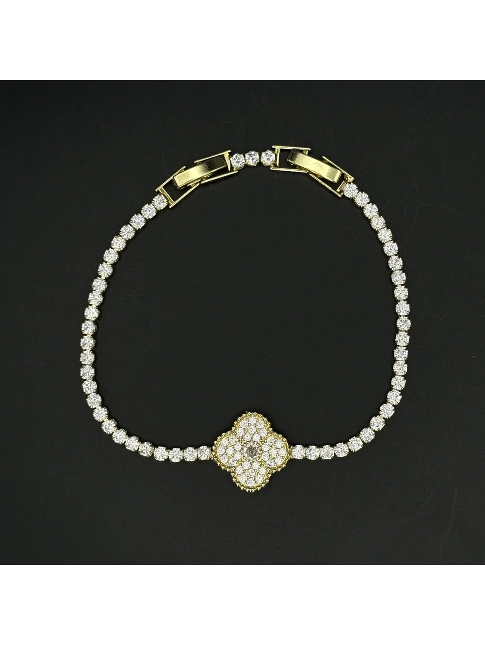candy+clover gold pave crystal tennis gold tone bracelet